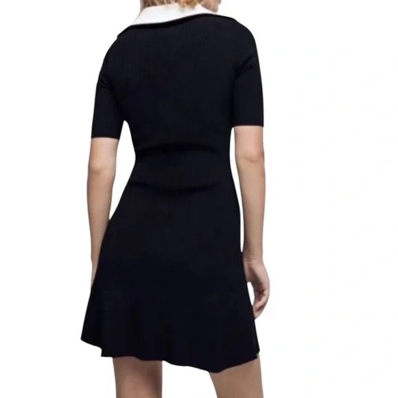MAJE dress two tone Black Ribbed full gold zip contrast collar FR 34 US 0 XS - Picture 2 of 15